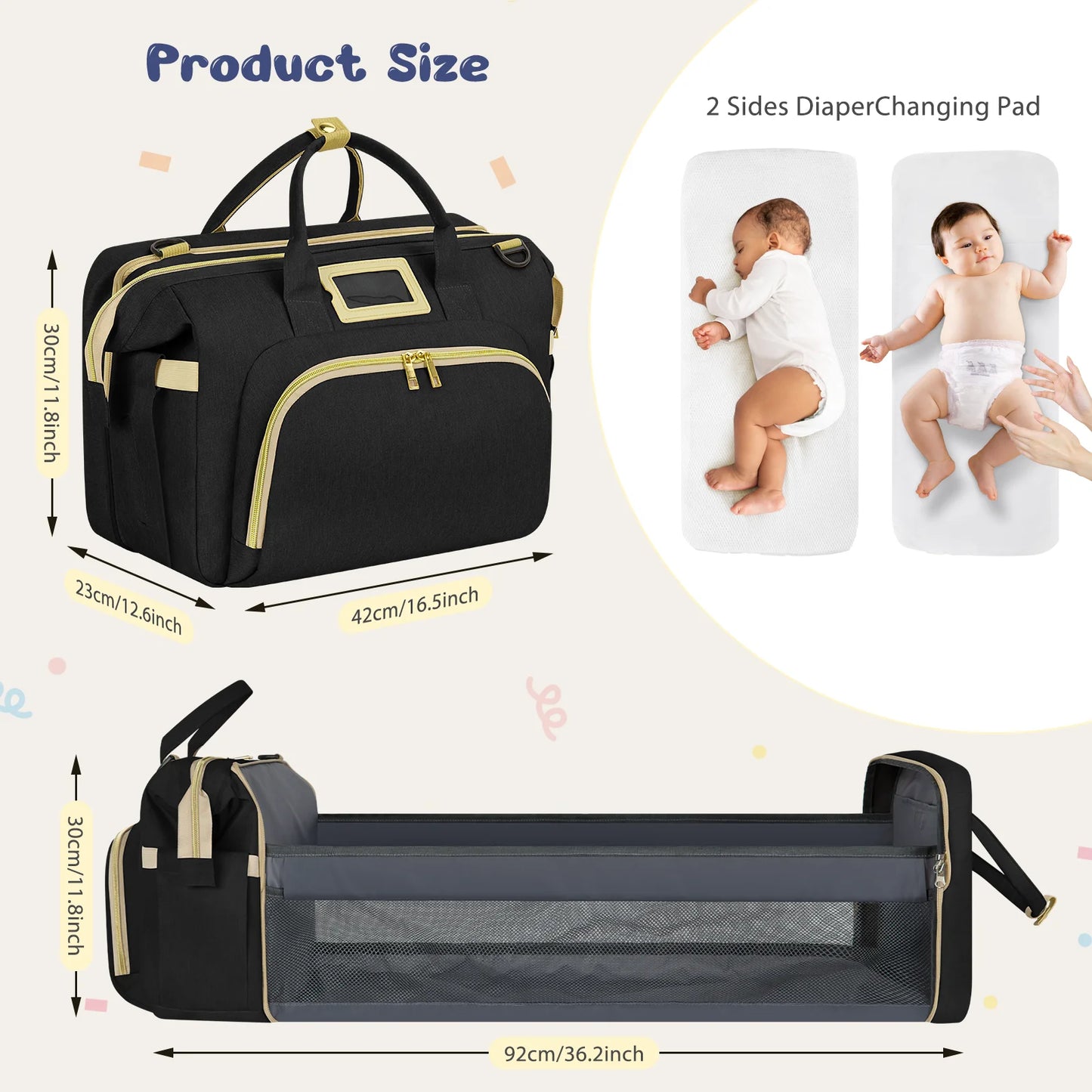 Diaper Bag Tote, Multifunctional Baby Changing Bag with Insulated Milk Bottle Pockets, Large Capacity Travel Backpack W/ USB Charging Port & Stroller Straps, Portable Newborn Baby Bags(Black)