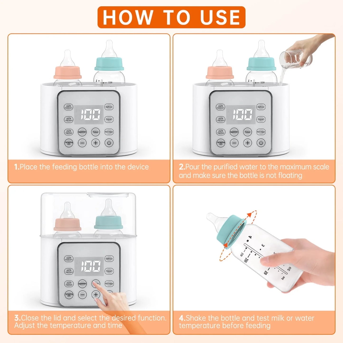 9-in-1 Double Bottle Baby Milk Warmer with LCD Display & 24H Temperature Control