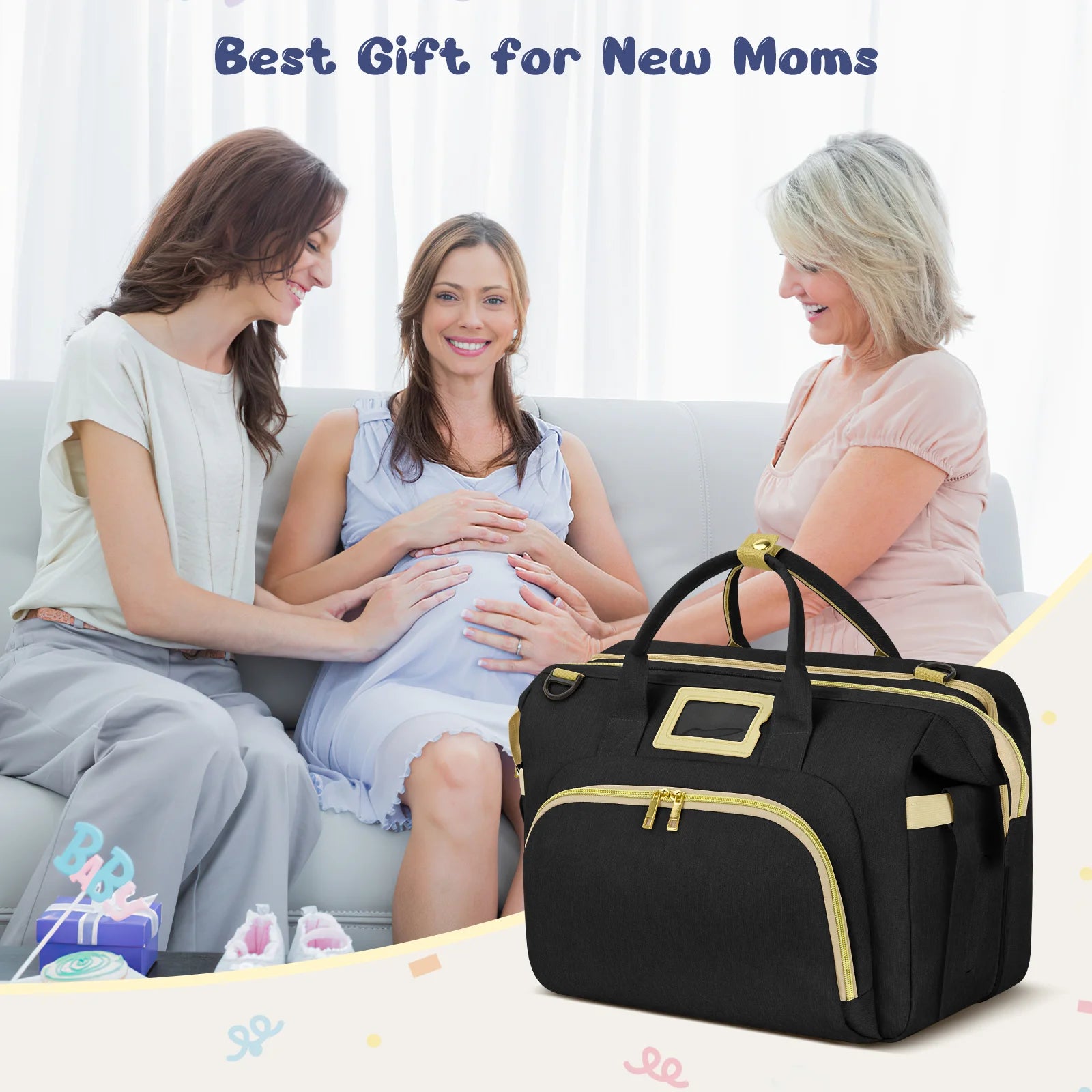 Diaper Bag Tote, Multifunctional Baby Changing Bag with Insulated Milk Bottle Pockets, Large Capacity Travel Backpack W/ USB Charging Port & Stroller Straps, Portable Newborn Baby Bags(Black)