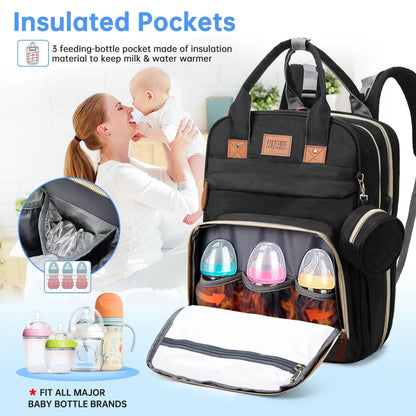 Diaper Bag Backpack, Portable Baby Bag with Changing Station, Large Capacity Baby Diaper Bags W/ Stroller Straps & Insulated Pockets, Multipurpose Waterproof Travel Backpack with USB Charging Port