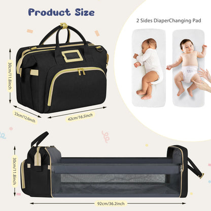 Diaper Bag Tote, Multifunctional Baby Changing Bag with Insulated Milk Bottle Pockets, Large Capacity Travel Backpack W/ USB Charging Port & Stroller Straps, Portable Newborn Baby Bags(Black)