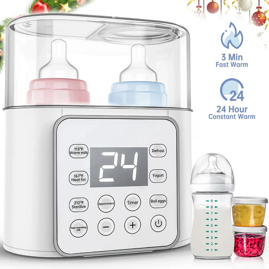 9-in-1 Double Bottle Baby Milk Warmer with LCD Display & 24H Temperature Control