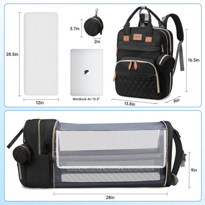 Diaper Bag Backpack, Portable Baby Bag with Changing Station, Large Capacity Baby Diaper Bags W/ Stroller Straps & Insulated Pockets, Multipurpose Waterproof Travel Backpack with USB Charging Port