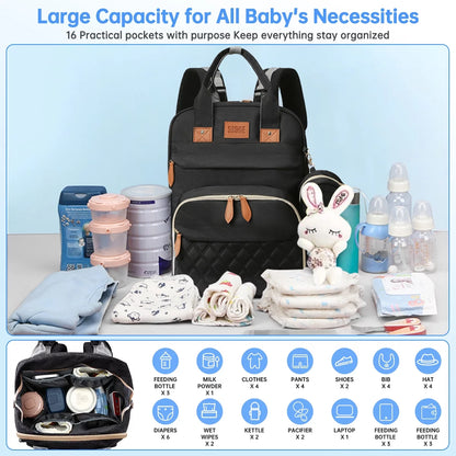 Diaper Bag Backpack, Portable Baby Bag with Changing Station, Large Capacity Baby Diaper Bags W/ Stroller Straps & Insulated Pockets, Multipurpose Waterproof Travel Backpack with USB Charging Port